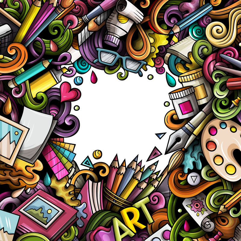 Artist tools detailed cartoon border illustration